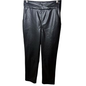 7 For All Mankind | Black Faux Leather High Rise Straight Leg Pants | Sz M